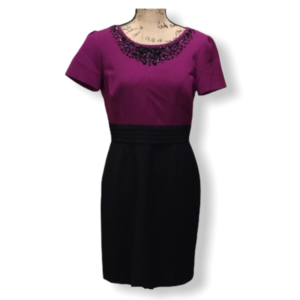 {Tahari ASL} Colorblock Embellished Dress